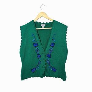Vintage Koret X-Large Wool Angora Sweater Vest Embroidered Green Womens READ